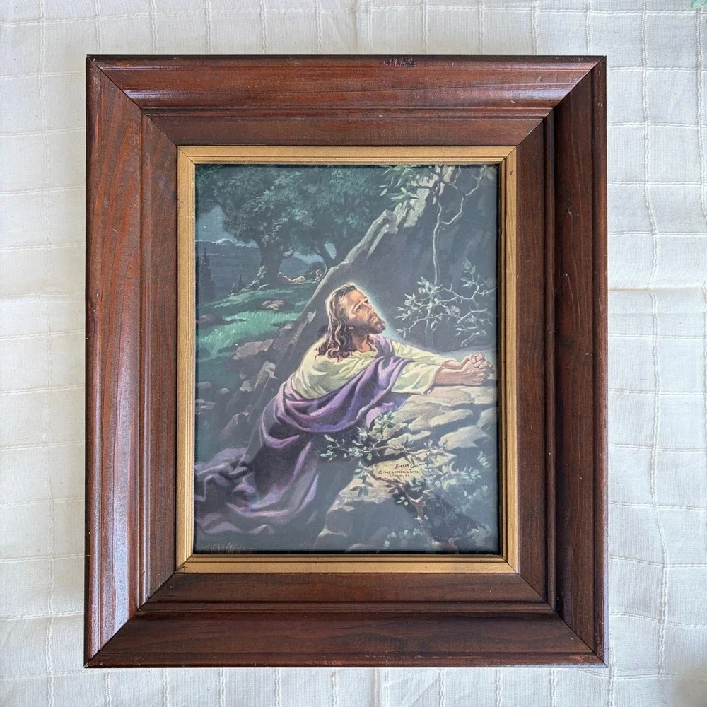 Warner Sallman Christ in Gethsemane Framed Lithograph Vintage 1942 Religious Art